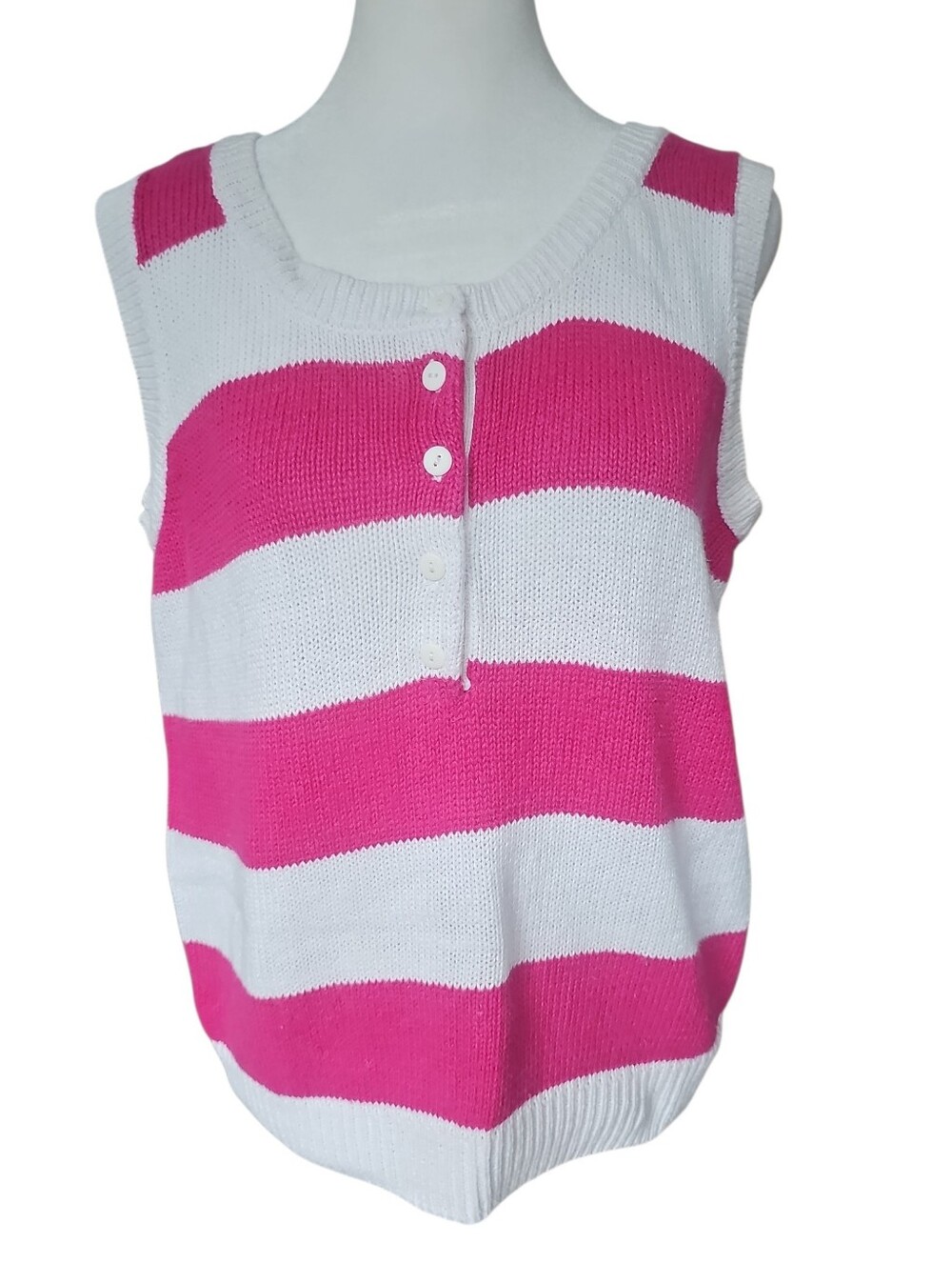 Stepping Stones Vintage Pink White Striped Knit Sleeveless Blouse Large